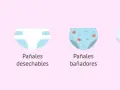 Ilustración de pañales de tela, desechables, bañadores y nocturnos. ¿Cuántos pañales gasta un bebé al día? Varía según el tipo.