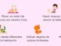 Un bebé de 3 meses ve el mundo con asombro. Imágenes muestran cómo estimularlo: móvil de cuna, sonrisas, objetos brillantes y cuentos.