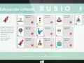 Pantalla de tablet con app de educación infantil. Muestra tarjetas con dibujos de cohetes, globos, animales y juguetes, ideal para el app crecimiento bebé.