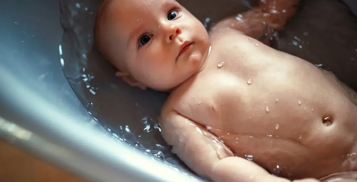 Un bebé disfruta de un baño relajante en la bañera. Se puede bañar a un bebé después de comer para una higiene completa.
