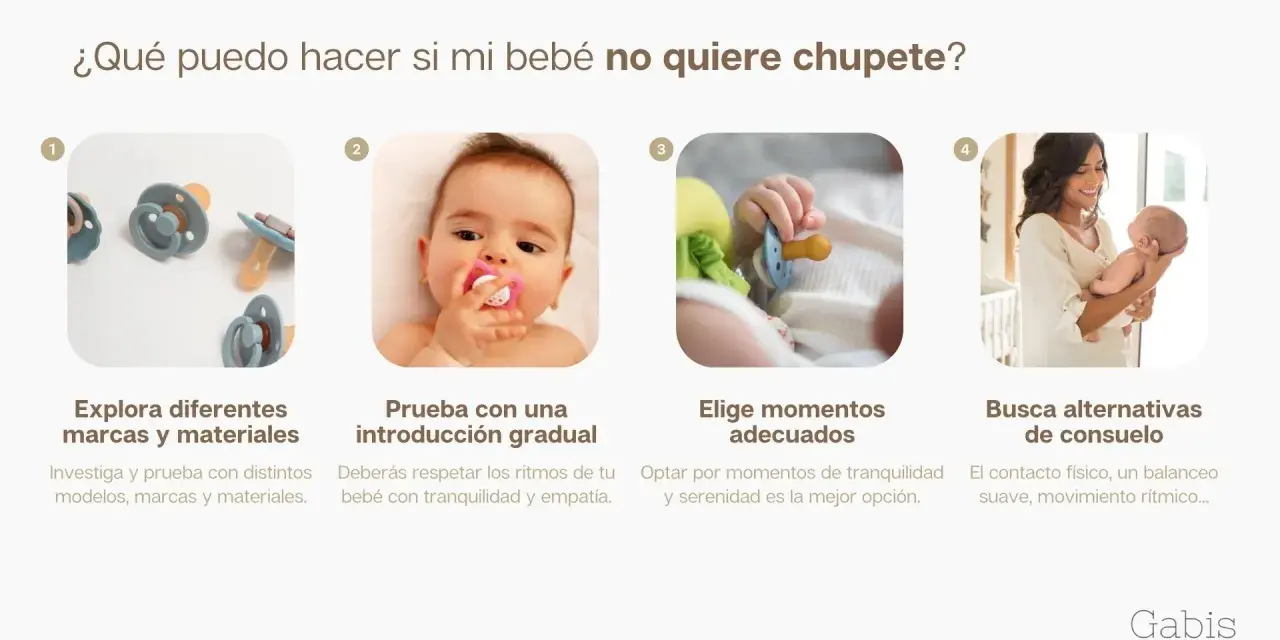 Bebé rechaza el chupete. Explora marcas, prueba gradualmente, elige momentos y busca consuelo alternativo.
