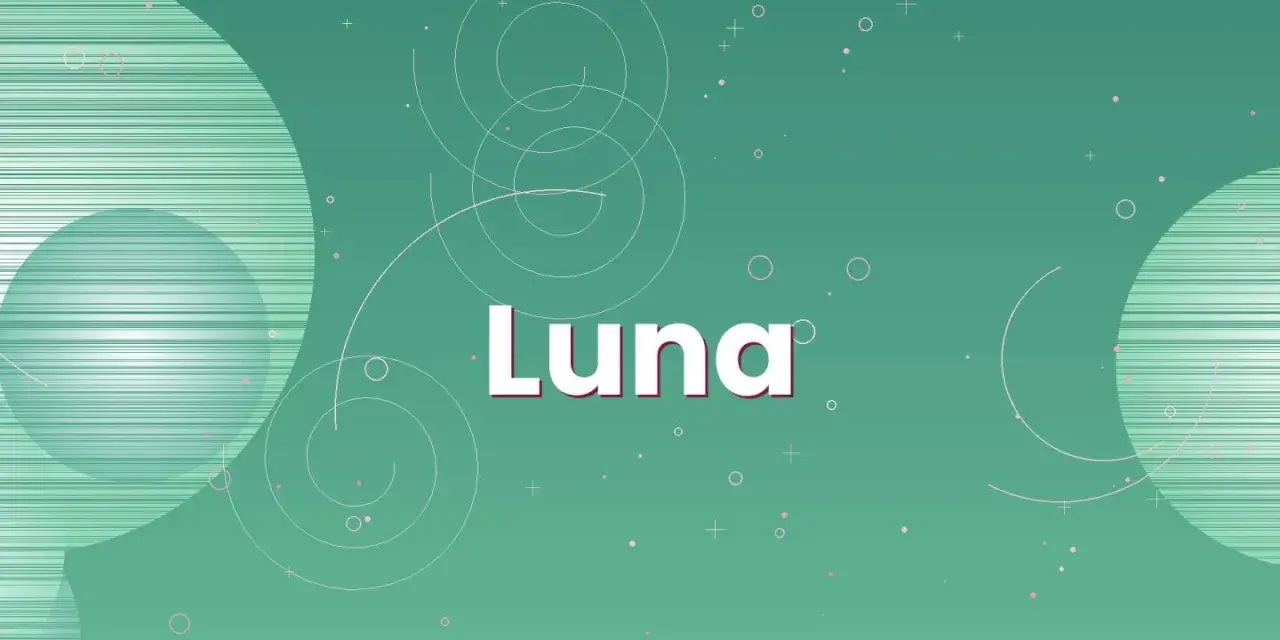 El nombre "Luna" aparece en letras blancas sobre un fondo verde con círculos y puntos.
