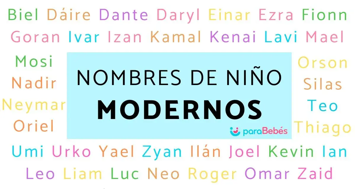 Lista de nombres de niños modernos como Adal, Biel, Goran, Mosi, Nadir, Neymar, Oriel, Umi, Urko, Yael, Zyan, Ilán, Joel, Kevin, Ian, Leo, Liam, Luc, Neo, Roger, Omar, Zaid, Zeus, Aarón, Axel, Basil, Bran, Ciro y Eric.