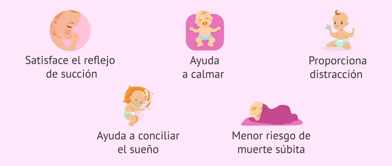El chupete satisface el reflejo de succión, calma, distrae, ayuda a conciliar el sueño y reduce el riesgo de muerte súbita.