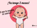 Un bebé de 2 meses sonríe con los brazos abiertos. "¡Ya tengo 2 meses! ¿A que te encanta mi sonrisa?