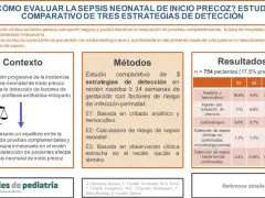 Estudio comparativo de 3 estrategias para evaluar la sepsis neonatal de inicio precoz, sus métodos y resultados. Se busca reducir secuelas de sepsis neonatal.