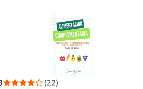 Menús de alimentación complementaria para introducir alimentos en 45 días, con ilustraciones de frutas y verduras.