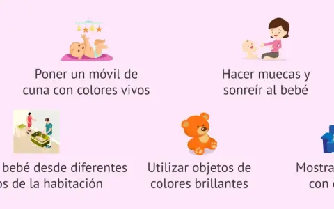 Un bebé de 3 meses ve el mundo con asombro. Imágenes muestran cómo estimularlo: móvil de cuna, sonrisas, objetos brillantes y cuentos.