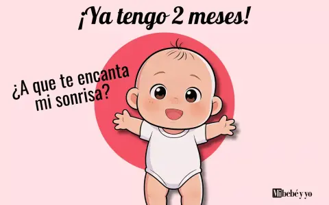 Un bebé de 2 meses sonríe con los brazos abiertos. "¡Ya tengo 2 meses! ¿A que te encanta mi sonrisa?