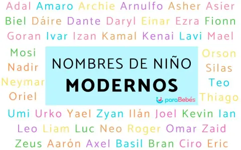 Lista de nombres de niños modernos como Adal, Biel, Goran, Mosi, Nadir, Neymar, Oriel, Umi, Urko, Yael, Zyan, Ilán, Joel, Kevin, Ian, Leo, Liam, Luc, Neo, Roger, Omar, Zaid, Zeus, Aarón, Axel, Basil, Bran, Ciro y Eric.