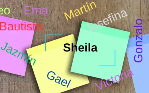 Notas adhesivas con nombres: Sheila, Gael, Bautista, Jazmín, Ema, Martín, Josefina, Gonzalo, Victoria, Renzo.