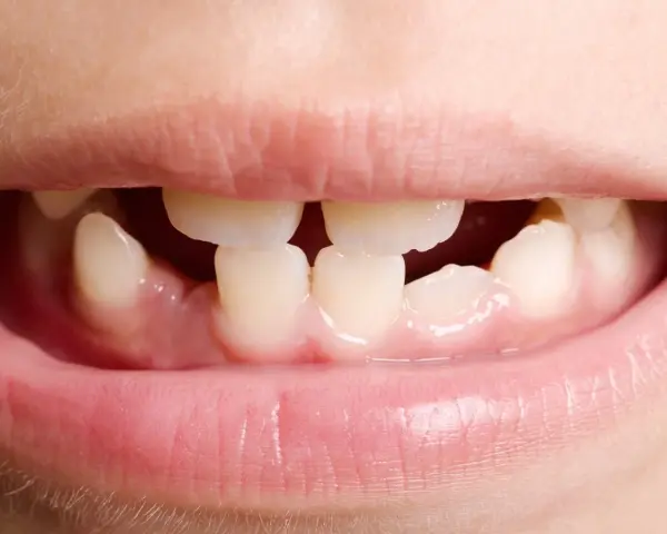 Boca de niño mostrando agenesia dental, con espacios donde faltan dientes.