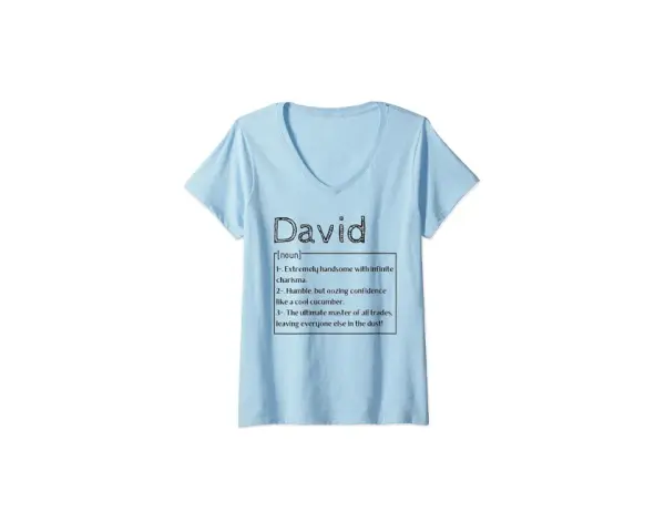 Camiseta azul claro con la definición de "David": guapo, carismático, humilde, confiado y un maestro en todo.