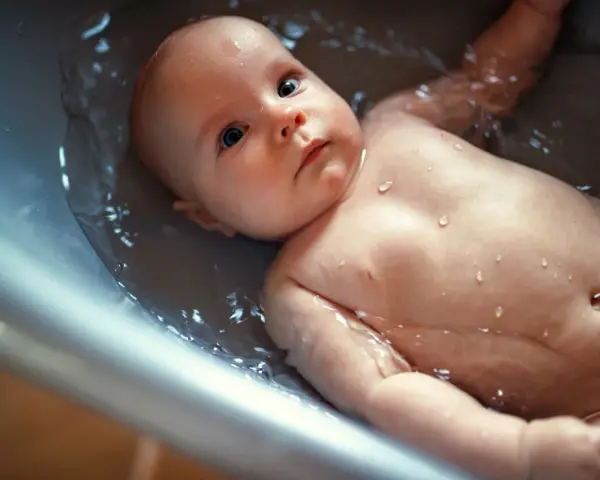 Un bebé disfruta de un baño relajante en la bañera. Se puede bañar a un bebé después de comer para una higiene completa.