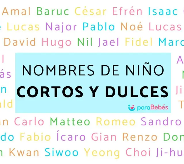 Lista de nombres de niño cortos y dulces como Lucas, Alan, Hugo, Eros, y más.