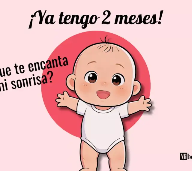 Un bebé de 2 meses sonríe con los brazos abiertos. "¡Ya tengo 2 meses! ¿A que te encanta mi sonrisa?