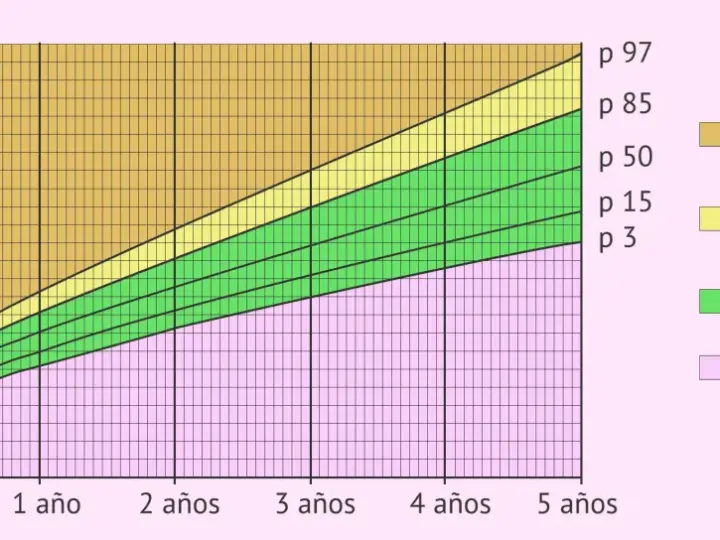 Gráfica de percentil de peso para la edad de un bebé, mostrando categorías de bajo peso, normal, riesgo de sobrepeso y sobrepeso.