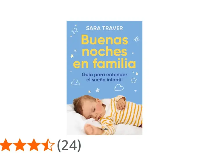Libro "Buenas noches en familia" de Sara Traver, guía para entender el ciclo sueño bebé. Un tierno bebé duerme plácidamente.