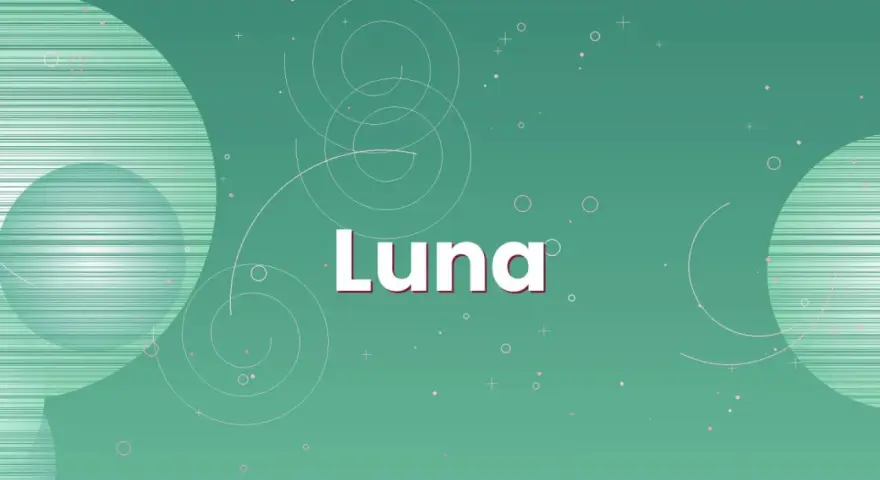 El nombre "Luna" aparece en letras blancas sobre un fondo verde con círculos y puntos.