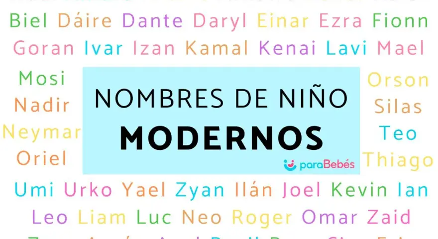 Lista de nombres de niños modernos como Adal, Biel, Goran, Mosi, Nadir, Neymar, Oriel, Umi, Urko, Yael, Zyan, Ilán, Joel, Kevin, Ian, Leo, Liam, Luc, Neo, Roger, Omar, Zaid, Zeus, Aarón, Axel, Basil, Bran, Ciro y Eric.