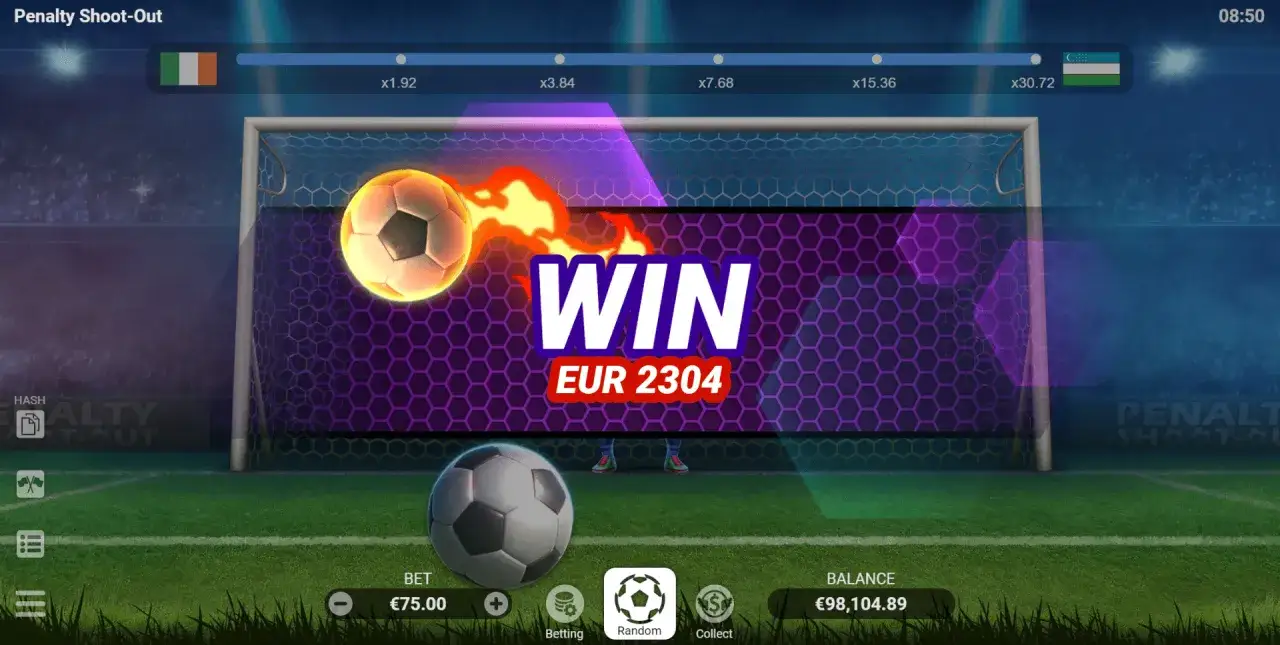Juego de penaltis casino: ¡ganaste 2304€! Descubre qué significa cada multiplicador en este emocionante partido.