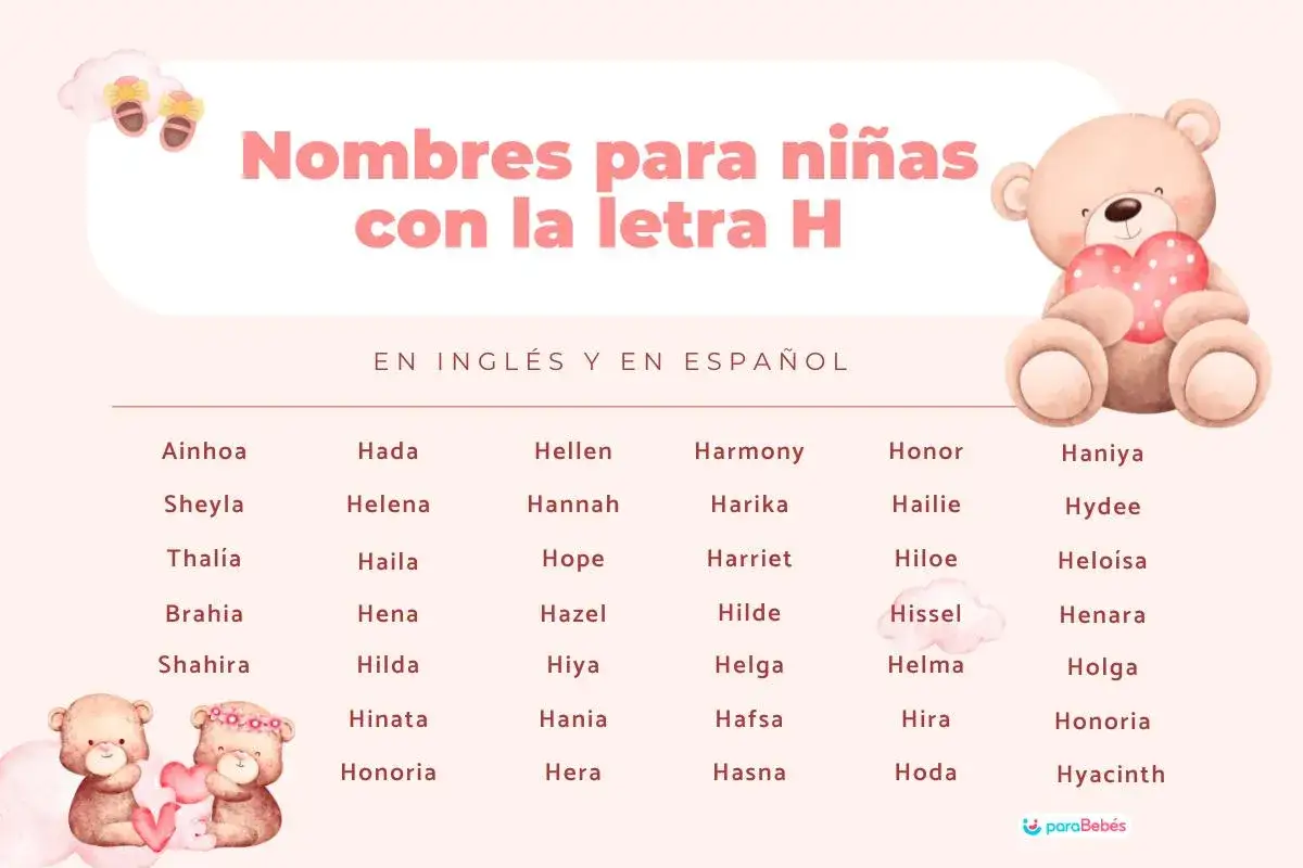 Lista de nombres para ni&ntilde;as con la letra H, como Hada, Hannah, Honor y Hyacinth, en ingl&eacute;s y espa&ntilde;ol.