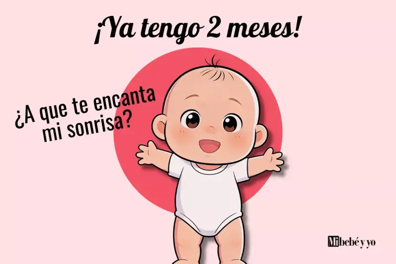 Un bebé de 2 meses sonríe con los brazos abiertos. "¡Ya tengo 2 meses! ¿A que te encanta mi sonrisa?