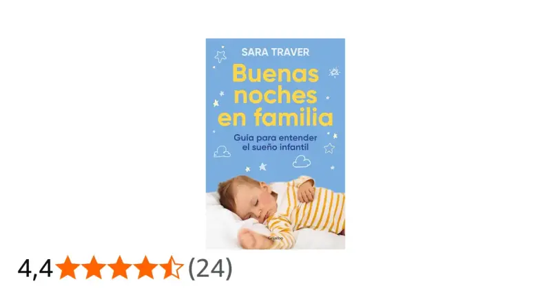Libro "Buenas noches en familia" de Sara Traver, guía para entender el ciclo sueño bebé. Un tierno bebé duerme plácidamente.